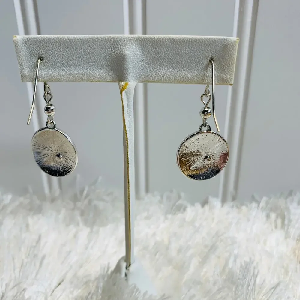 y2k Black Silver Inlaid Disc Dangle Earrings 1.5